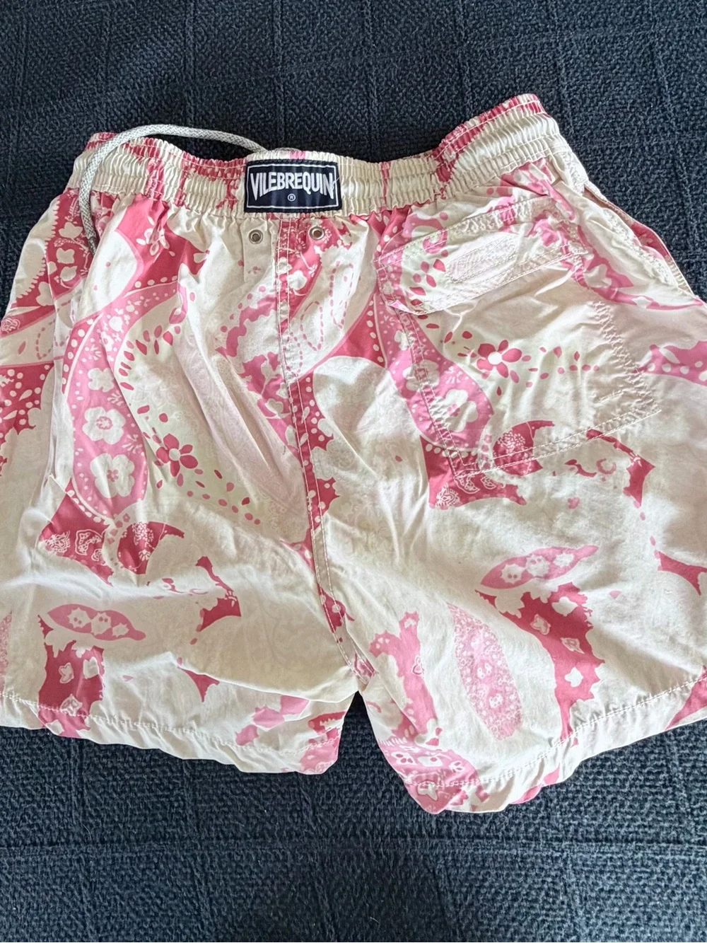 Vilebrequin Cream and Pink Paisley Athletic Swim Shorts